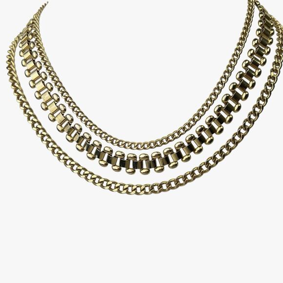 Vintage Coro Signed Necklace Three Strand Choker Gold Tone Center Book Chain 14” - Picture 3 of 8